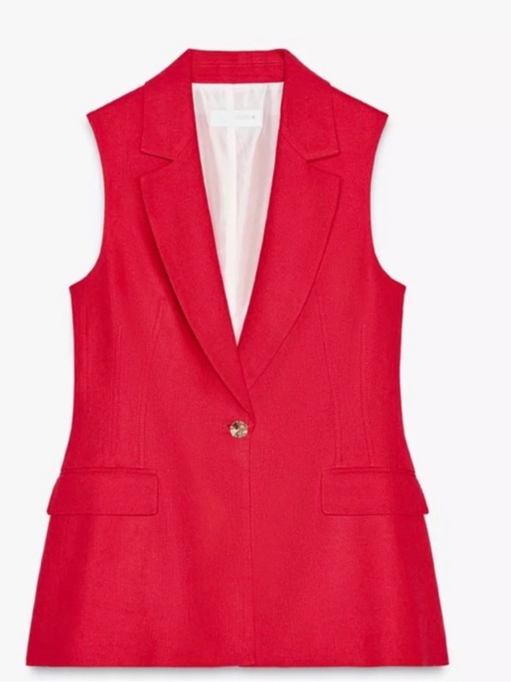 Zara Linen Blend Red Tailored Blazer Vest